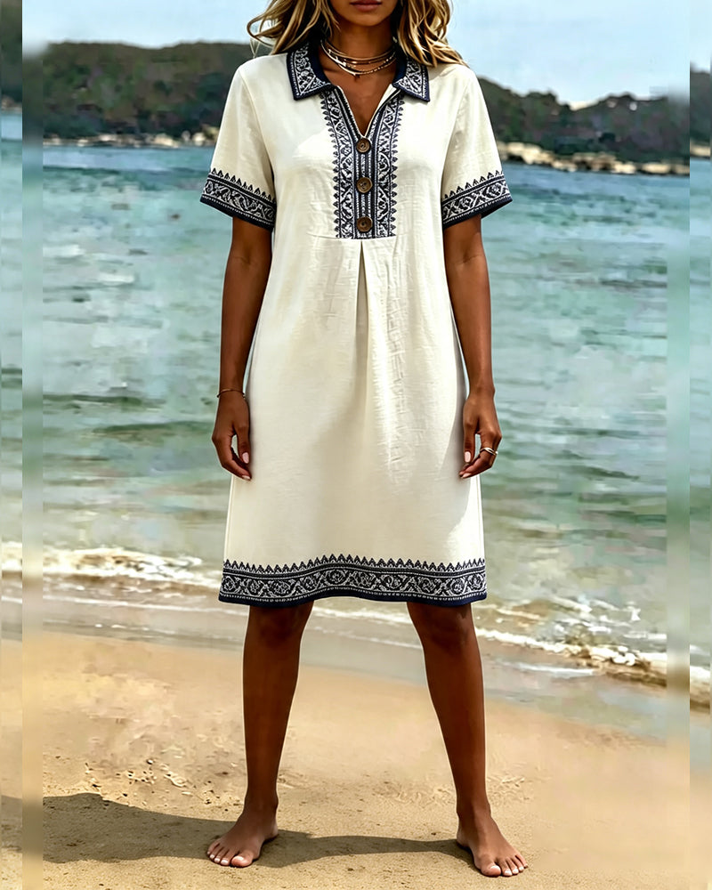 Ethnic Lapel Short Sleeve Casual Dress