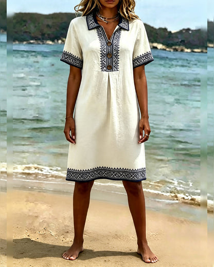 Ethnic Lapel Short Sleeve Casual Dress
