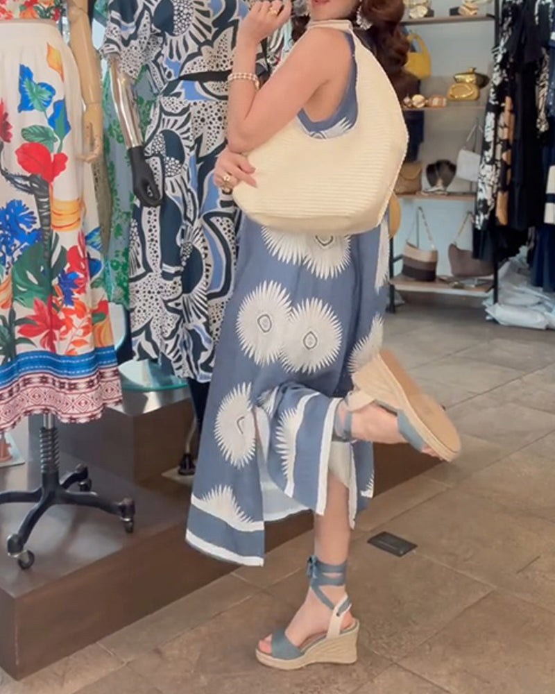 Sunflower Print Sleeveless Dress