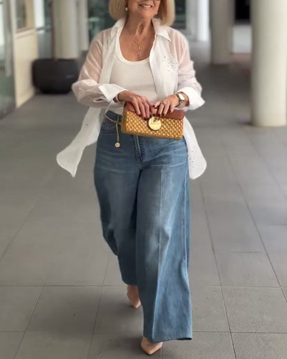 Camicia con risvolto alla moda in tinta unita