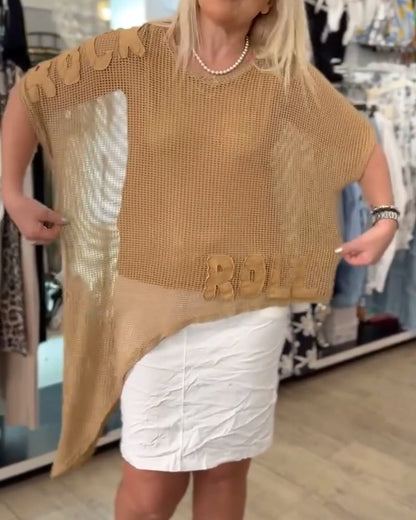 Pullover mit unregelmäßigen, einfarbigen Halbarm