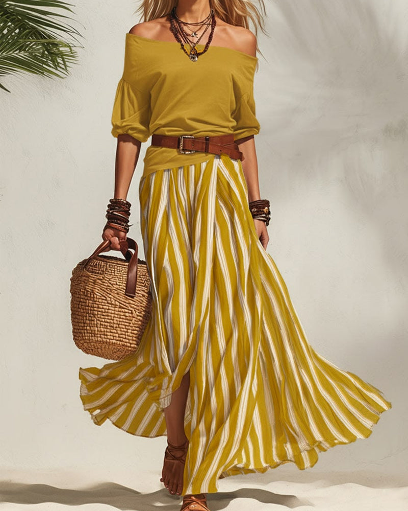 Vertical Striped Skirt Two-Piece Set