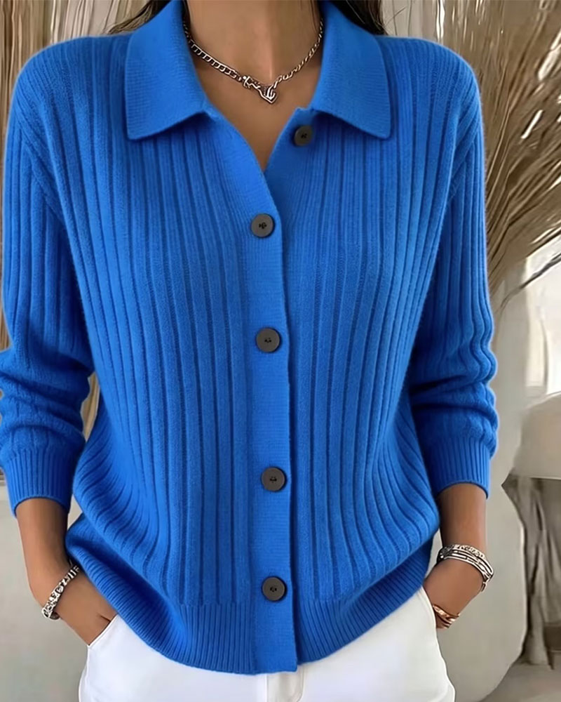 Buttoned Ribbed Lapel Cardigan