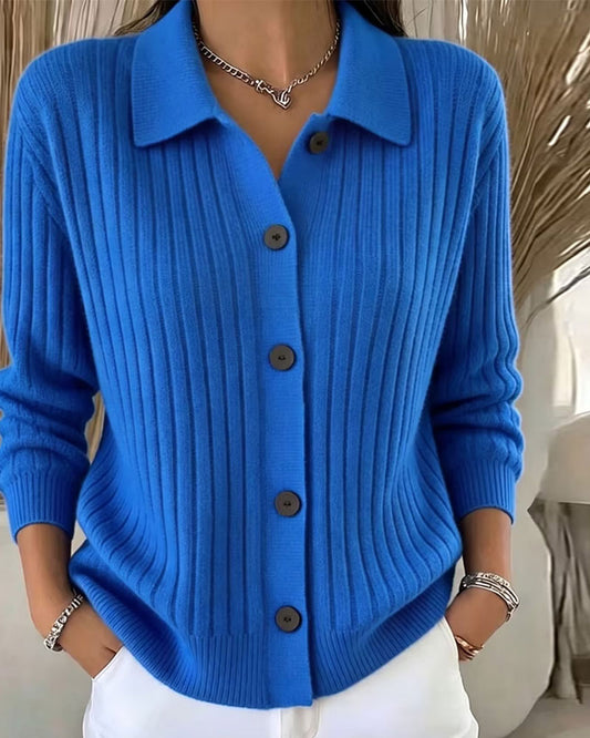 Buttoned Ribbed Lapel Cardigan