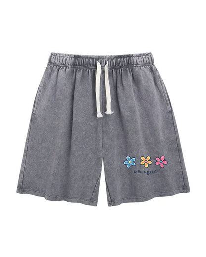 Flower Print Elastic Drawstring Shorts