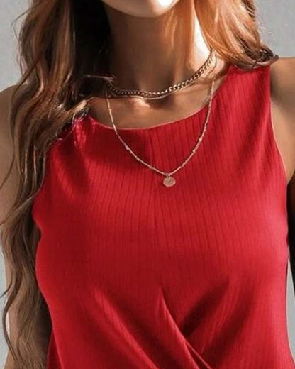 Twist Knot Ribbed Casual Tank Top