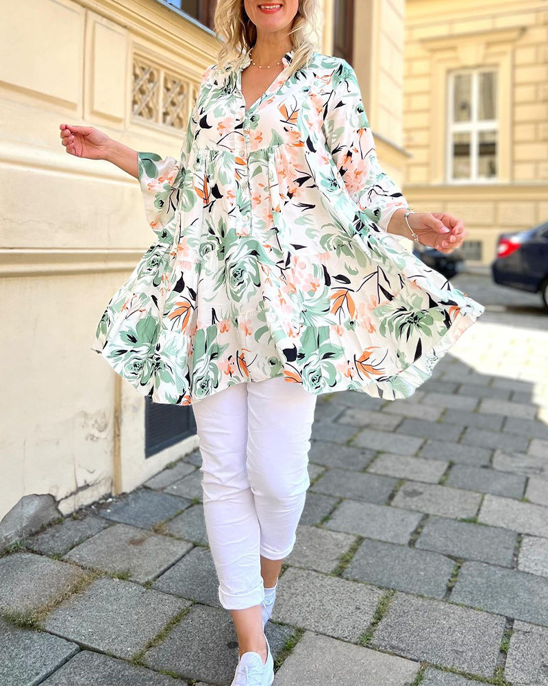 V-neck floral print elegant blouse 2023 f/w 202466 blouses & shirts spring summer