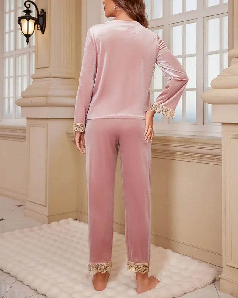 Autumn And Winter Loose Lace Home Wear Pajamas Set