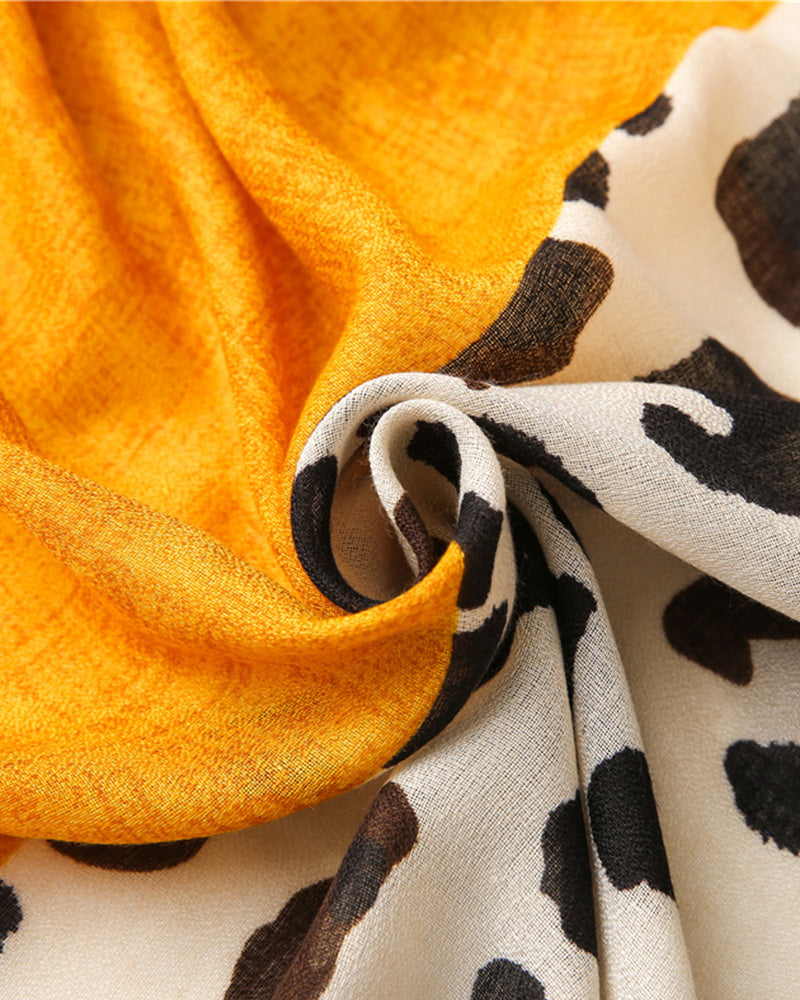 Women's Leopard Patchwork Print Fringe Shawl Scarf 2024 f/w accesories spring summer