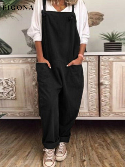 Women's Casual Pure Color Adjustable Overalls cotton linens jumpsuits