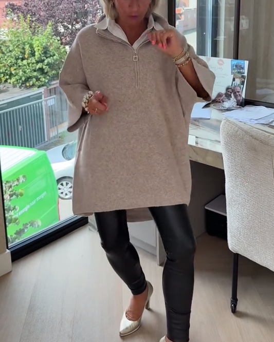 Stand Collar Half-Zip Loose Pullover