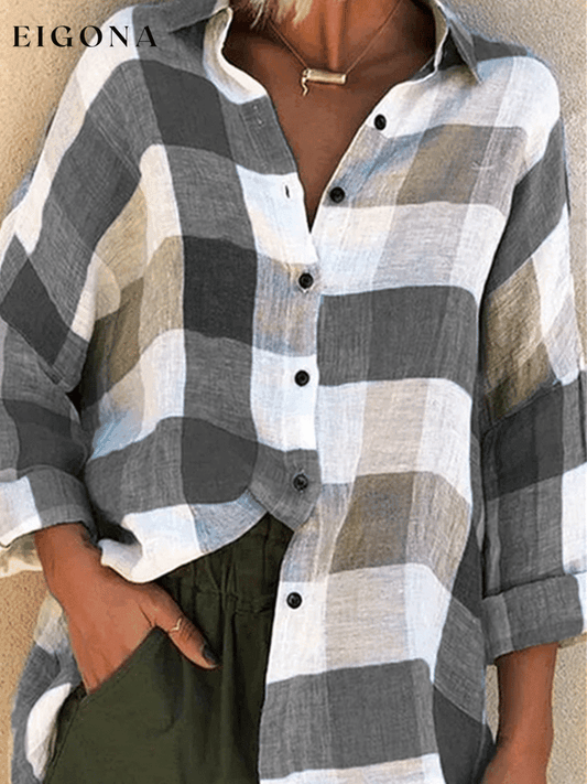 Women's Casual Loose Check Printed Shirt top tops