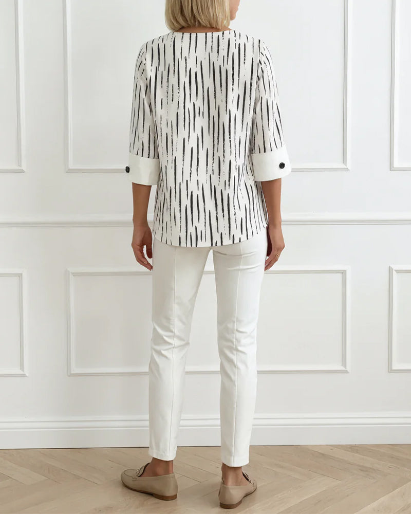 Line Print Three-Quarter Sleeve Blouse