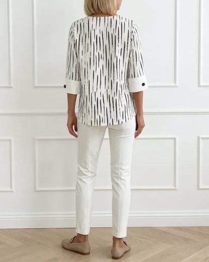 Line Print Three-Quarter Sleeve Blouse
