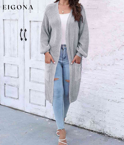 Open Front Longline Cardigan with Pockets Charcoal One Size cardigan cardigans clothes O & Y.M Ship From Overseas