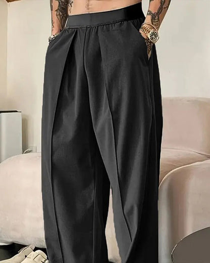 Color Block Elastic Waist Casual Pants