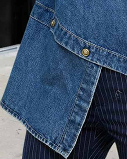 Asymmetrical Slant Placket Denim Blouse