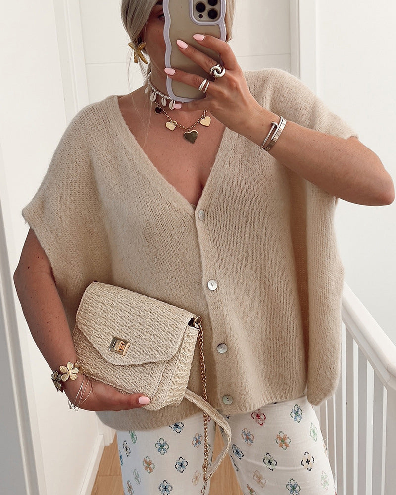 Sleeveless V-Neck Button-Front Sweater Cardigan