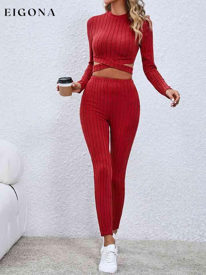 Crisscross Knit Top and Leggings Set 2 pieces clothes M@Y set Ship From Overseas Shipping Delay 09/29/2023 - 10/04/2023 workout set