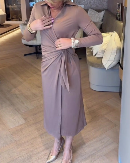 Stylish Solid Color Waist-Cinching Dress