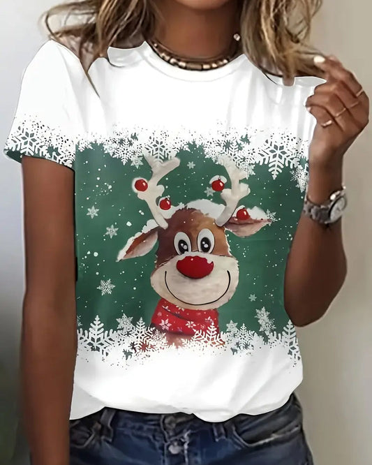 Chic Christmas reindeer print T-shirt