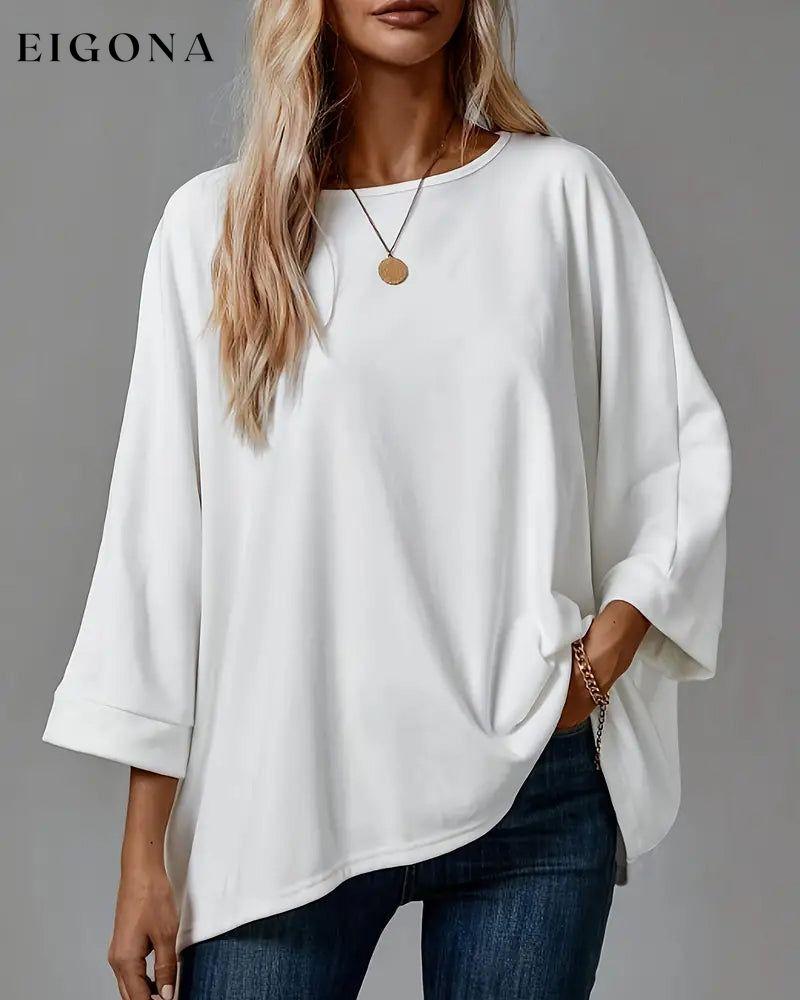 Solid color round neck nine-quarter sleeve loose top blouses & shirts cotton and linen spring summer