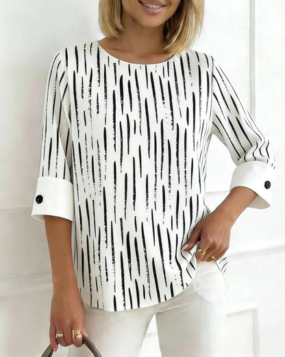 Line Print Three-Quarter Sleeve Blouse