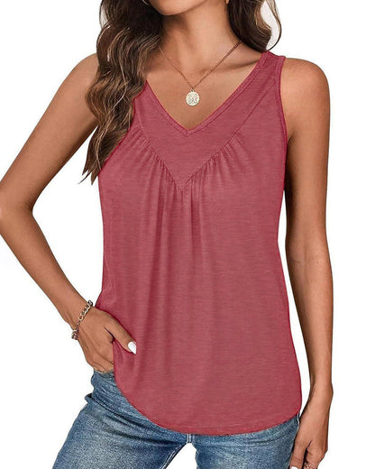 Pure Color V-Neck Sleeveless Loose Tank Top