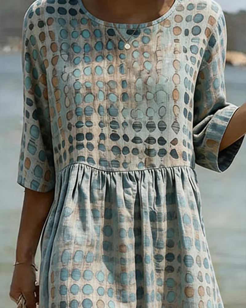 Polka Dot Crewneck Print Half Sleeve Dress