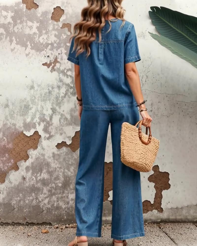 Fashion Side Button Denim Set