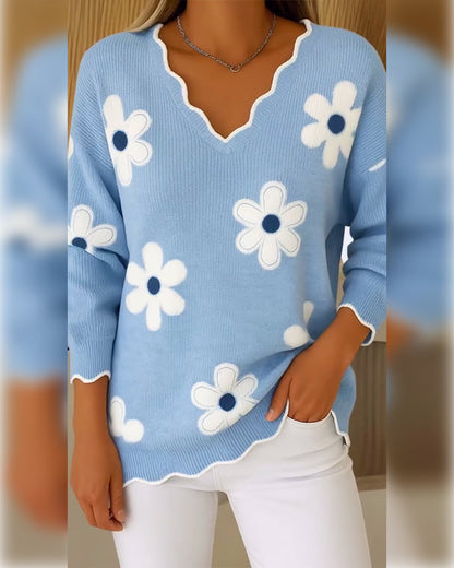 Jacquard V-Neck Fashionable Pullover