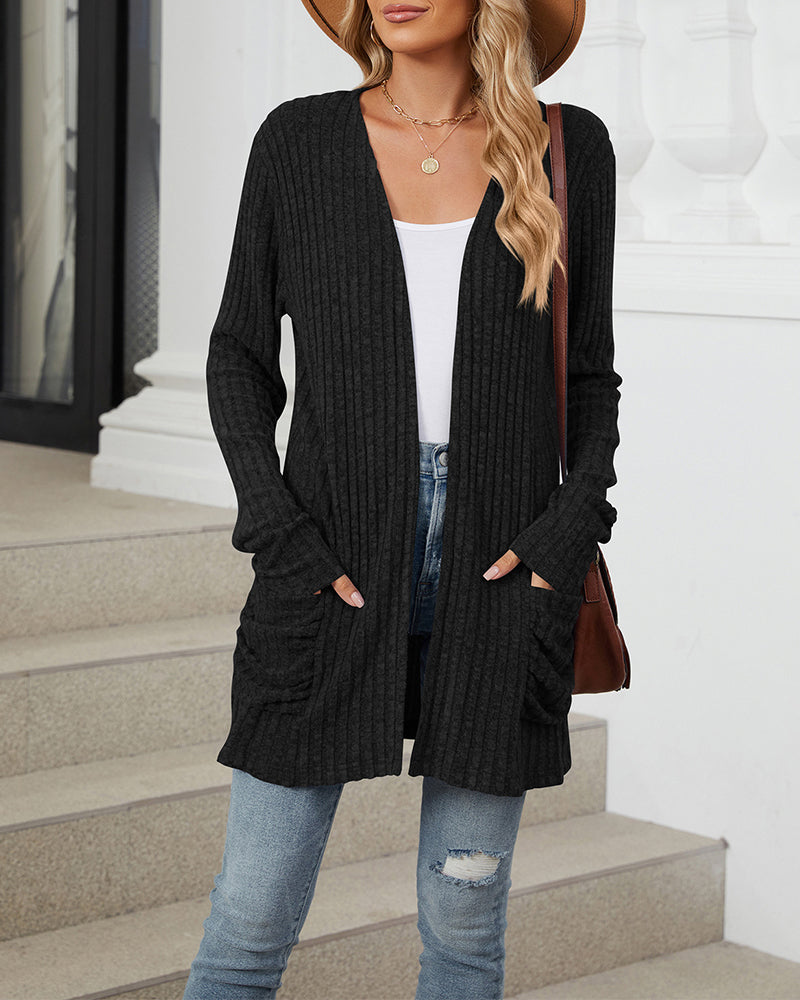 Casual solid color pocket long sleeve cardigan 2024 f/w cardigans spring