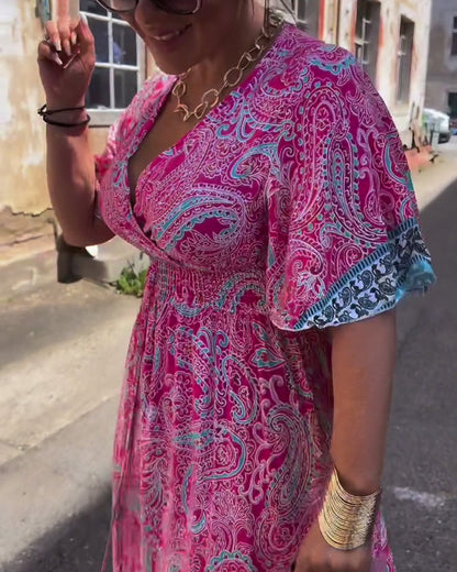 V-Neck Printed Waist Dress