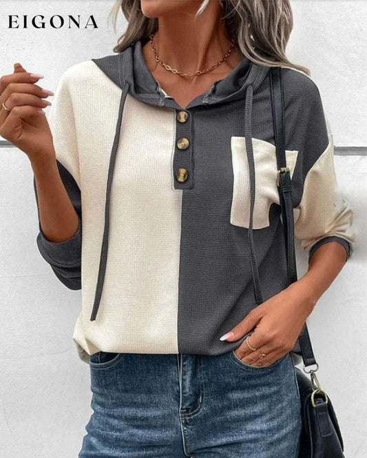 Color Block Casual Hoodie Gray 2023 f/w 23BF cardigans Clothes discount hoodies & sweatshirts spring Tops/Blouses