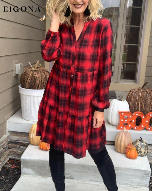 Plaid casual shirt dress Red 2023 f/w 23BF casual dresses christmas Clothes Dresses spring