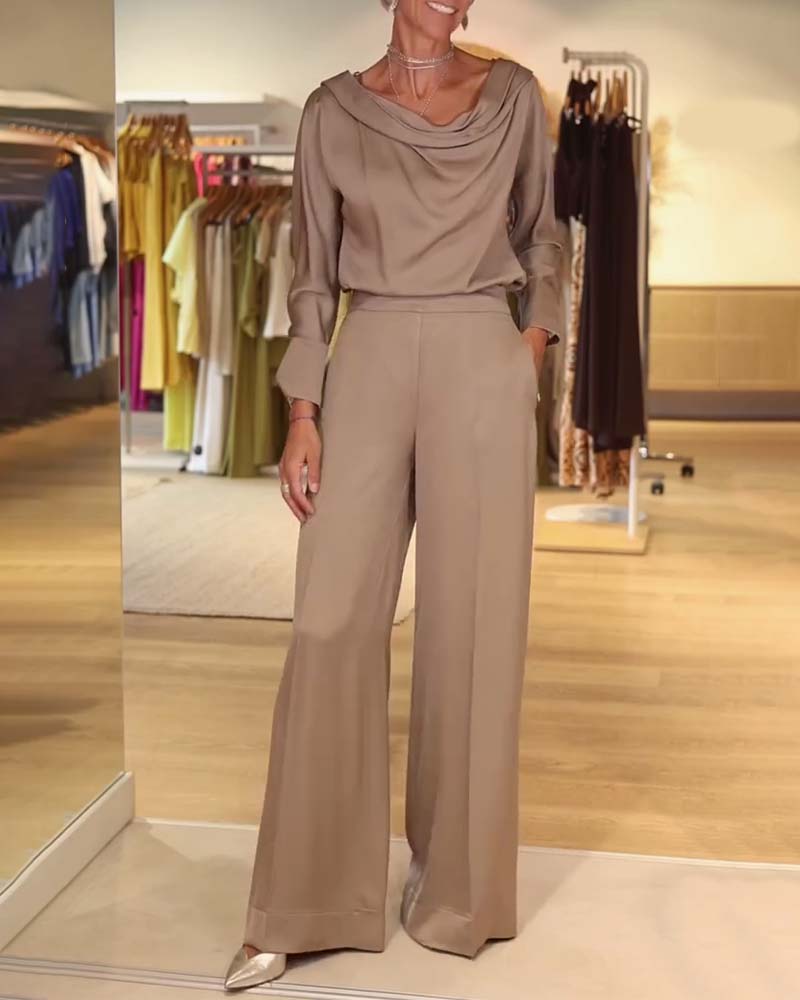 Temperamental Slouch Collar Solid Color Women's Blouse