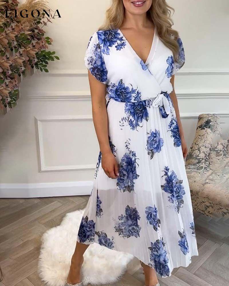 Floral print pleated elegant dress casual dresses summer