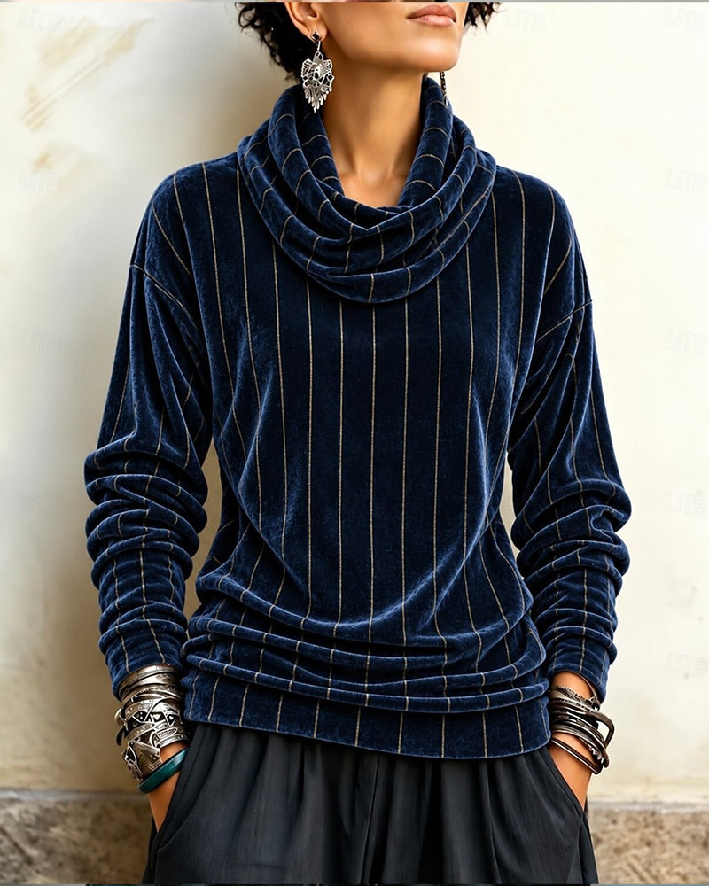 Striped Cowl Neck Fashion Top