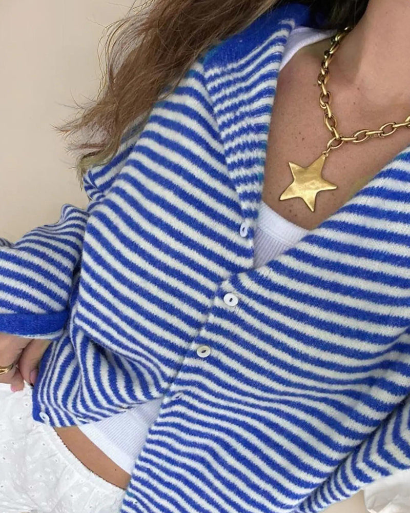 Crew Neck Button Front Striped Pullover 2024 f/w pullover