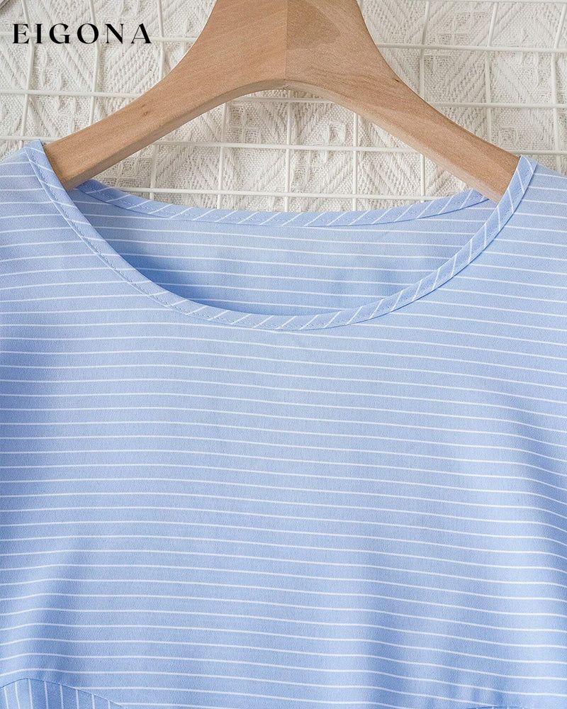 Striped print crew neck casual top Blouses & Shirts Spring Summer