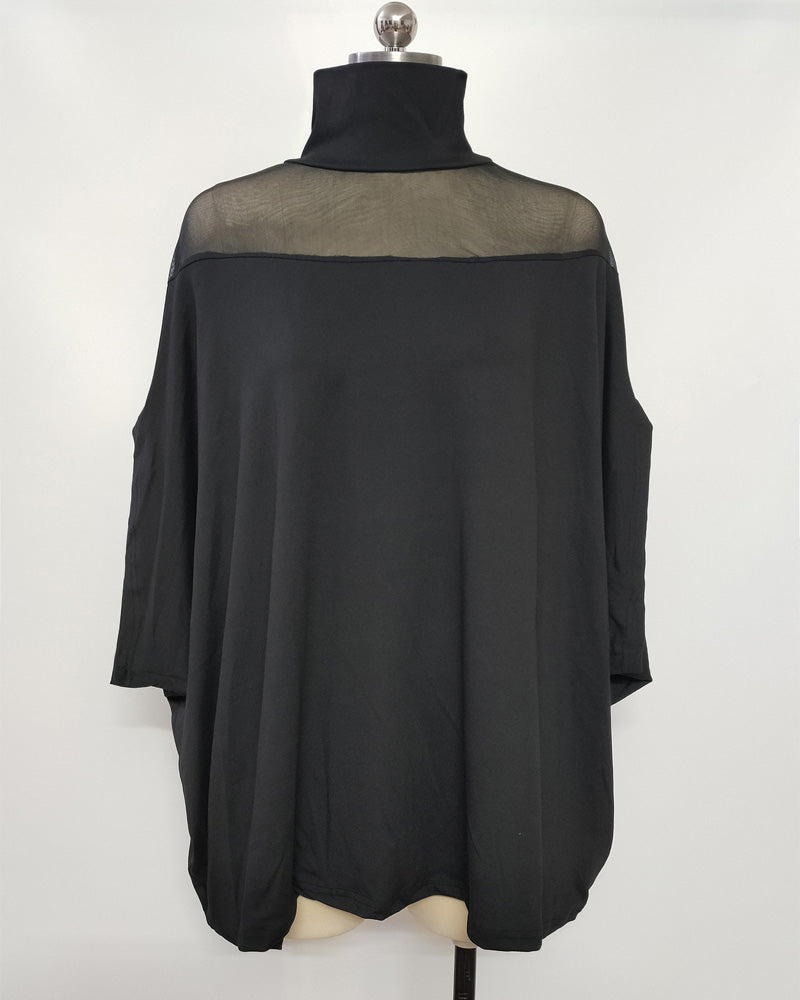 Sheer Cold Shoulder Dolman Sleeve Blouse