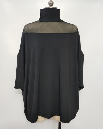 Sheer Cold Shoulder Dolman Sleeve Blouse