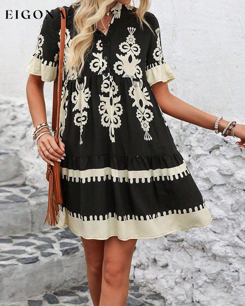 Printed short sleeve button up elegant dress casual dresses spring summer