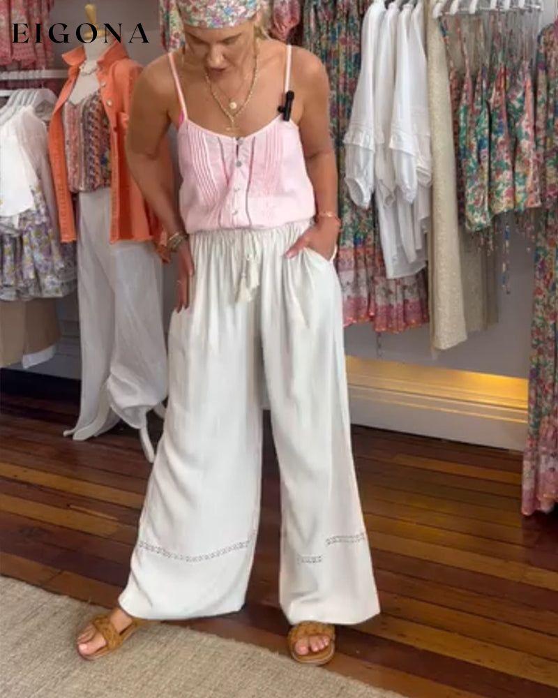 Solid color comfortable wide leg pants with pockets cotton and linen pants spring summer