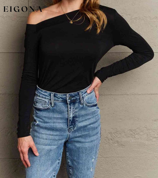 Culture Code Fall For You Full Size Asymetrical Neck Long Sleeve Top Black BFCM - Up to 50 Percent Off Black Friday clothes Culture Code long sleeve shirt long sleeve shirts long sleeve top off the shoulder shirt Ship from USA shirt shirts top tops