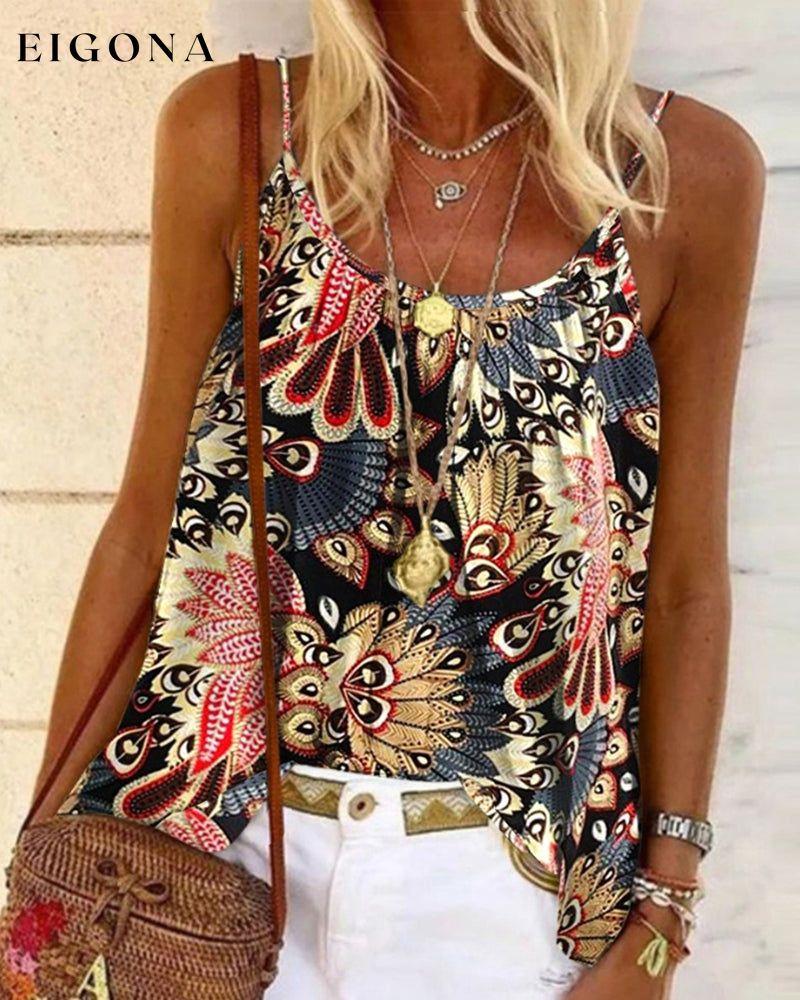 Ethnic print casual sleeveless cami top summer tank tops & camis