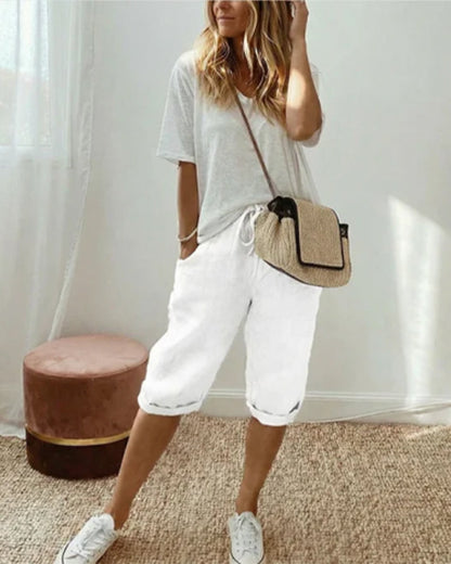Solid color drawstring comfortable trousers