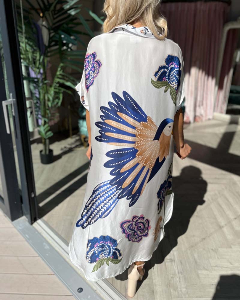 V-neck printed loose dress casual dresses summer