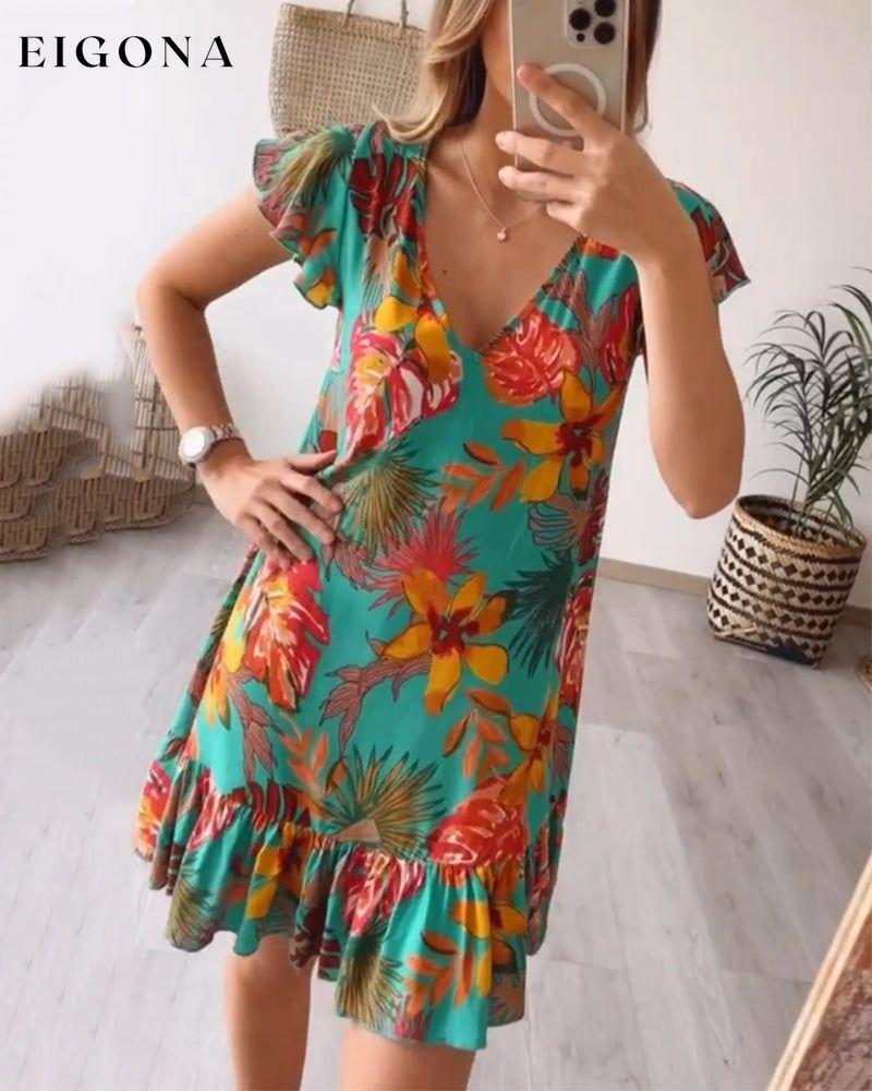 Ruffled sleeves deep V dress casual dresses summer