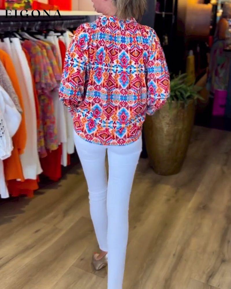 Colorful printed v-neck long-sleeve top Blouses & Shirts Spring Summer